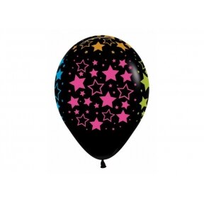 _Balionas "Žvaigždynas", juodas/žvaigždės iš visų pusių skirtingų spalvų, 30cm