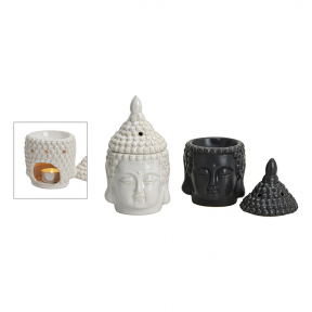 Aromatinė lempa - žvakidė Buda, keramika, balta su kreminiu atspalviu, 20cm x 11cm