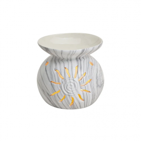 Aromatinė lempa - žvakidė, keramika, marmuro raštas, balta su pilka spalva, 10сm x 11cm