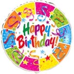 Balionas "Happy birthday", ryškiaspalvis, su konfeti, apvalus, 45cm