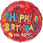 Balionas "Happy birthday to you", raudonas su konfeti, apvalus, 45cm