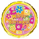 Balionas "Happy birthday", gėlėtas, apvalus, 45cm