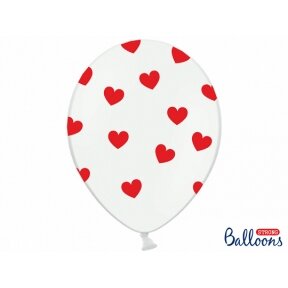 Balionas, baltas su raudonomis širdelėmis, 30 cm
