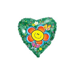 Balionas "Gėlytė su šypdenėle", žalias, širdies formos, 45cm