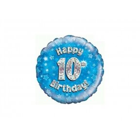 Balionas "Happy 10th birthday", su dešimtuoju gimtadieniu, 45cm