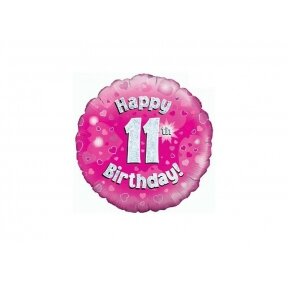 Balionas "Happy 11th birthday", su vienuoliktuoju gimtadieniu, rožinis, 45cm