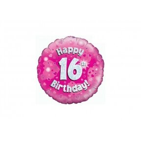 Balionas "Happy 16th birthday", su šešioliktuoju gimtadieniu, rožinis, 45cm