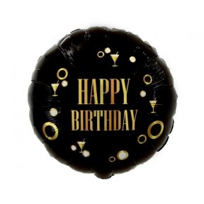 Balionas Happy birthday, 46 cm, juodas su auksu