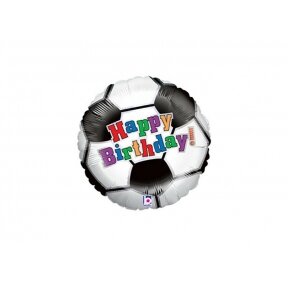 Balionas "Happy birthday", futbolo kamuolys su įvairiaspalviu užrašu, 45cm