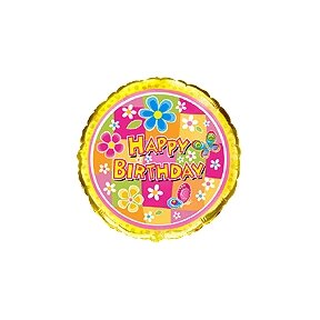 Balionas "Happy birthday", gėlėtas, apvalus, 45cm