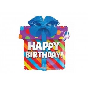Balionas "Happy birthday", ryškiaspalvė dovanų dėžutė su kaspinu, 45cm