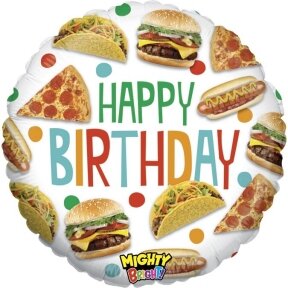 Balionas Happy birthday, tema hot dog, hamburger, burito, pica, 48 cm