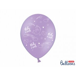 Balionas "Make a wish"su miegančiu vienaragiu, violetinis, 30 cm