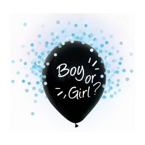 Balionas skirtas vaiko lyčiai atskleisti Boy or girl, 30 cm, žydros spalvos konfeti, 4 vnt. pakuotė