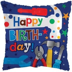 Balionas Happy birthday, tema meistras, darbo įrankiai, atsuktuvas, plaktukas, replės, 45 cm