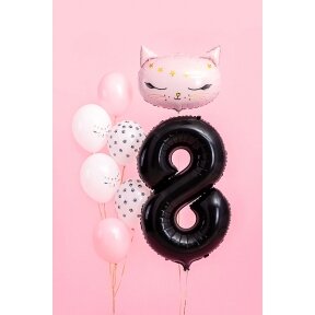 Balionų puokštė "Aštuoneri", puokštę sudaro 6vnt. latekso balionai, 1vnt. folinis balionas "Katytė", 1vnt. balionas skaičius 8.