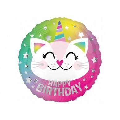 Balionas "Happy birthday", katytė, įvairiaspalvis fonas, 45cm