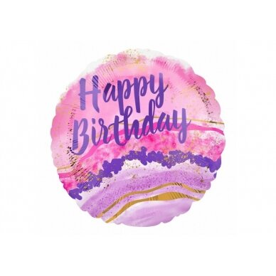Balionas "Happy birthday", rožinė/violetinė/aukso spalvos, 45cm