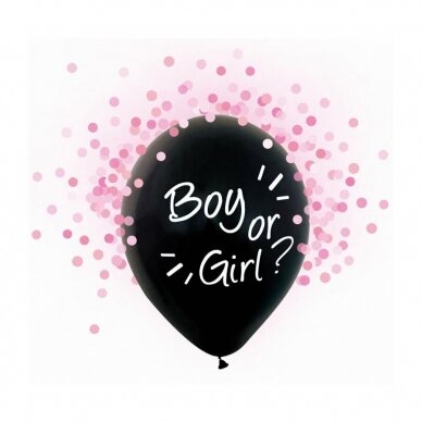 Balionas skirtas vaiko lyčiai atskleisti Boy or girl, 30 cm, rožinis konfeti, 4 vnt. pakuotė