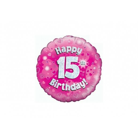 Balionas "Happy 15th birthday", su penkioliktuoju gimtadieniu, rožinis, 45cm