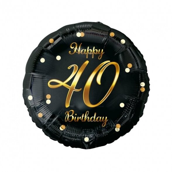 Balionas Happy birthday su skaičiumi 40, 46 cm, juodas su auksu