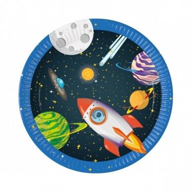 Lėkštutė tema kosmosas, mėnulis, ateiviai, astronautas, 19,5 cm, 8vnt. pakuotė