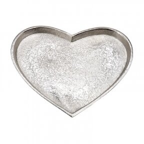 Padėklas, širdies formos, metalinis, sidabro spalvos (21 cm x 2 cm x 23 cm)