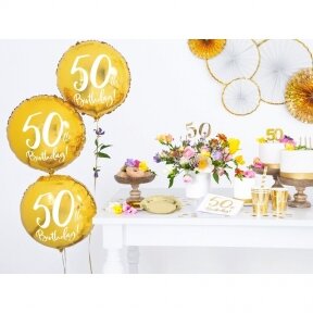 Servetėlės 50th birthday, balta, aukso spalva, 33cm x 33cm, 20 vnt