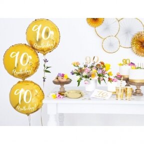 Servetėlės 90th birthday, balta, aukso spalva, 33cm x 33cm, 20 vnt