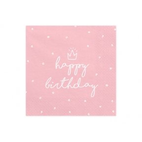 Servetėlės "Happy birthday", rožinė spalva, 20 vnt., 33cm x 33cm