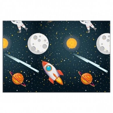 Staltiesė tematika kosmosas, astronautas, raketa, saturnas, mėnulis,  (132cm x 183cm) 1
