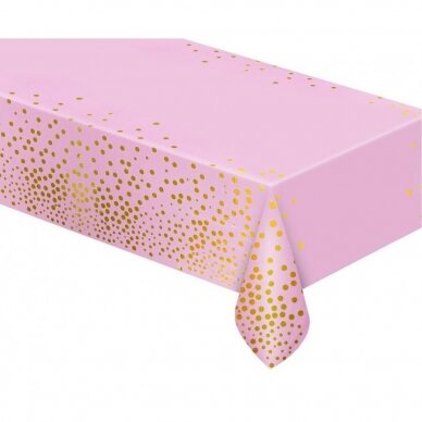 Staltiesė rožinės spalvos su aukso spalvos žirneliais (132cm x 183cm)