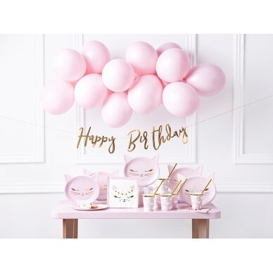 Šventinis rinkinys "Happy birthday katytės tema", rinkinį sudaro 55 vnt., rožinės spalvos su trupučiu aukso.