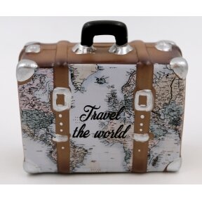 Taupyklė "Kelioninis lagaminas, Travel the world", Sutaupyk kelionei aplink pasaulį! Keramika, 14cm x 11,5cm