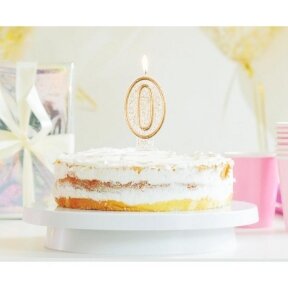 Torto žvakė skaičius 0, balta su auksu