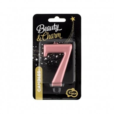 Torto žvakė skaičius 7, Beauty & Charm, rožinė metalik 1