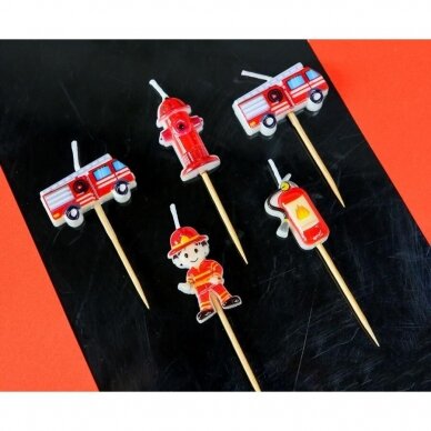 Torto žvakutės, tema gaisrininkas, gesintuvas, gaisrinė mašina, 4,5 cm, 5 vnt. 2