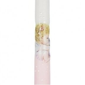 Žvakė krikštynoms "Angeliukas ant rožinio debesies", 2,2cm x 30cm
