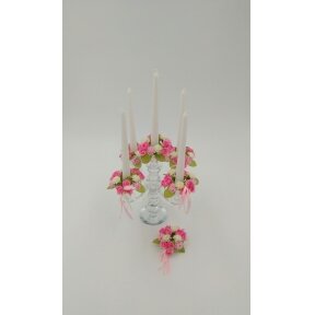 Žvakei vainikėlis , balti, rožiniai žiedai, 11 cm