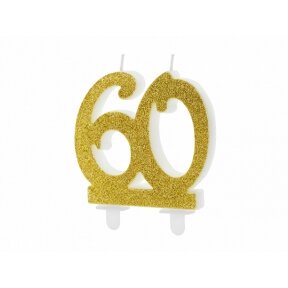 Žvakutė tortui skaičius 60, aukso žėrutis, 7,5 cm